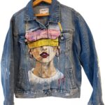 ג׳קט ג׳ינס מצויר Pull & Bear - פול אנד בר יד שנייה בנמיז - Nemyz